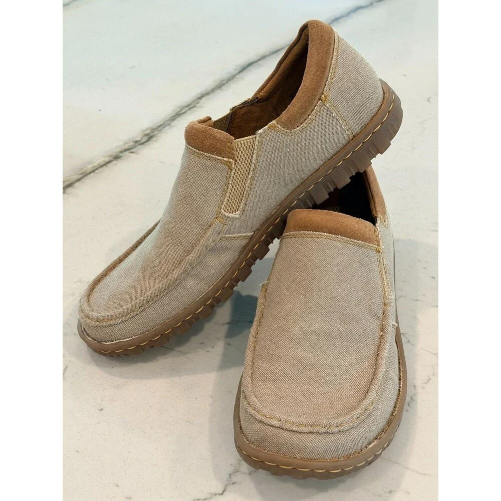 Born Mens Gudmund Natural Canvas Slip On Shoes Loafers SZ 12